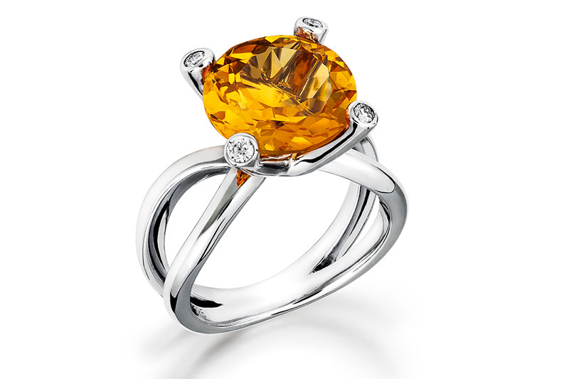 smykkefotografi ring, hvidguld med citrin